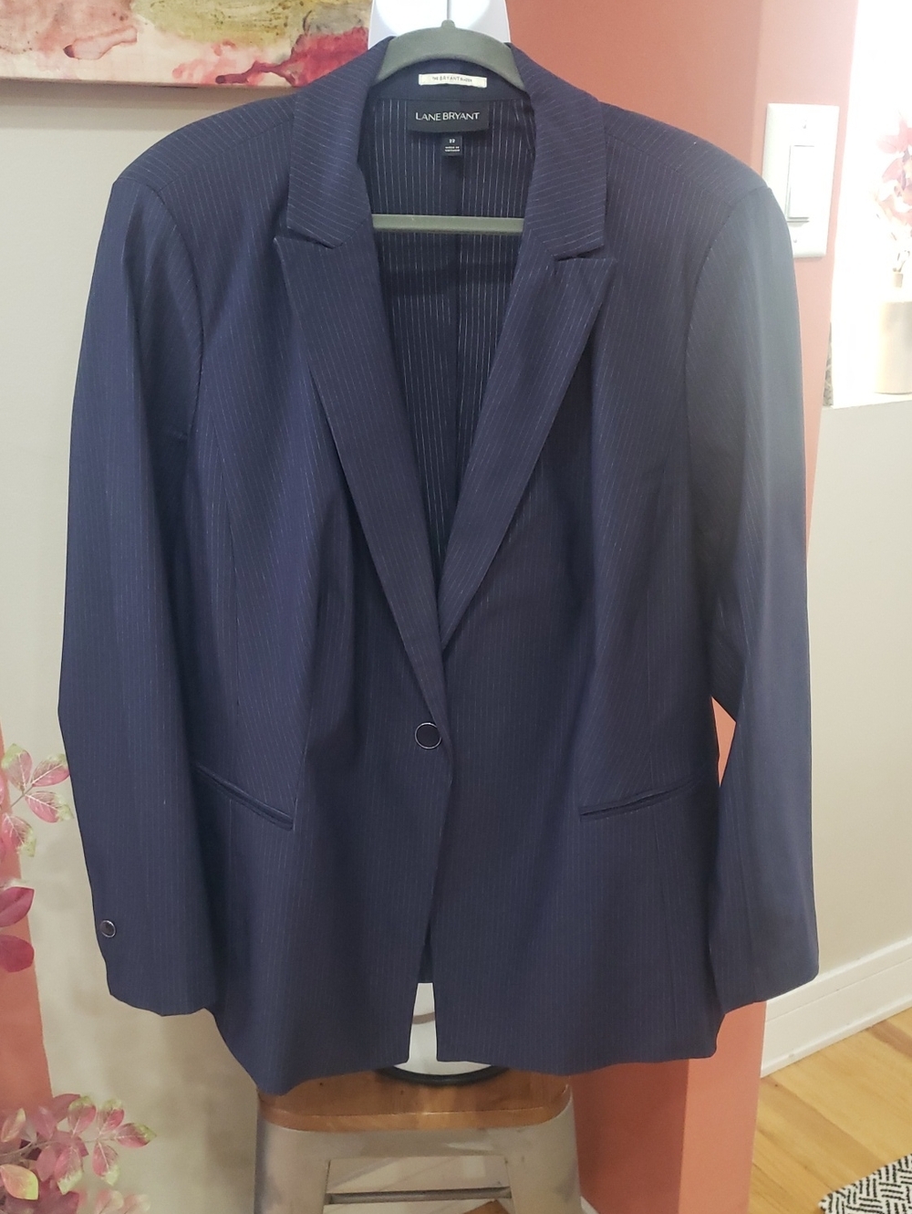 Lane Bryant Navy Pinstripe Single-Button Blazer, Size 22